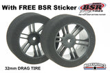 BSR Racing BSRF3225-D 1/10 Drag 25 Shore Foam Tires 32mm Black Rim (2)