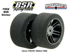 BSR Racing BSRF3225-D 1/10 Drag 25 Shore Foam Tires 32mm Black Rim (2)