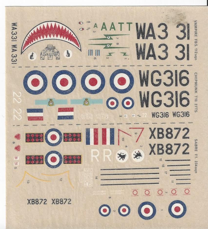 MODELDECAL NO 14 ROYAL AIR FORCE SABRE F1  DECALS 1/72