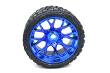 Sweep 1004BC Monster Truck Land Crusher Belted tire preglued on WHD BLUE Chrome wheel 2pcs set