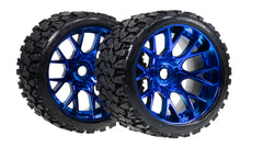 Sweep Racing Terrain Crusher Off Road Belted Blue Chrome Monster Truck Rubber Tires (2) SWSRC1002BC