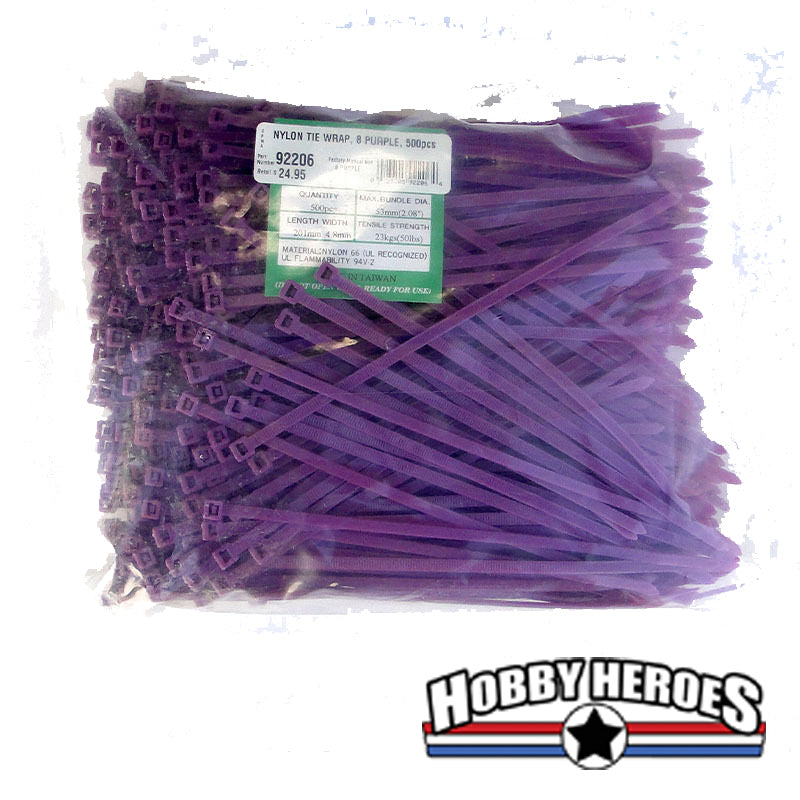 500 Pieces 8" Zip Ties Cable Cord Wire Strap 50 lbs Nylon Purple, 92206 TWP2