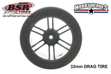 BSR Racing BSRF3225-D 1/10 Drag 25 Shore Foam Tires 32mm Black Rim (2)