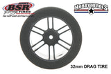 BSR Racing BSRF3235-D 1/10 Drag 35 Shore Foam Tires 32mm Black Rim (2)