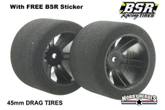 BSR Racing BSRF4530-D 1/10 Drag 30 Shore Foam Tires 45mm Black Rim (2)