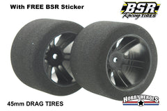 BSR Racing BSRF4525-D 1/10 Drag 25 Shore Foam Tires 45mm Black Rim (2)