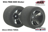 BSR Racing BSRF4538-D 1/10 Drag 38 Shore Foam Tires 45mm Black Rim (2)