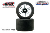 BSR Racing BSRF4530-D 1/10 Drag 30 Shore Foam Tires 45mm Black Rim (2)
