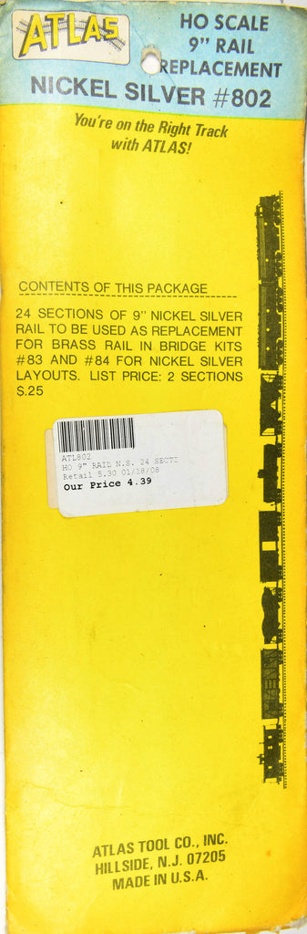 Atlas 802 HO 9" Rail Replacement NS 24 Sections ATL802