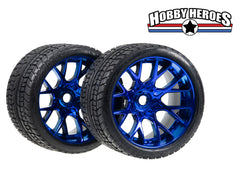 Sweep Racing Road Crusher On Road Belted Blue Chrome Monster Truck Rubber Tires (2) SWSRC1001BC