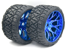 Sweep 1004BC Monster Truck Land Crusher Belted tire preglued on WHD BLUE Chrome wheel 2pcs set