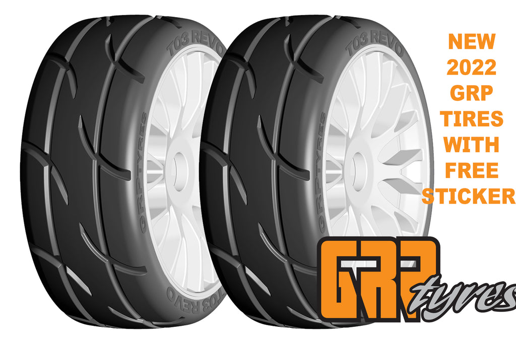 GRP GTH03-XB1 1:8 GT New Treaded UltraSoft (2) White 20 Spoke Rubber Tires