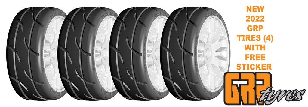 GRP GTH03-XM5x2 1:8 GT New Treaded Medium (4)White 20 Spoke Rubber Tires