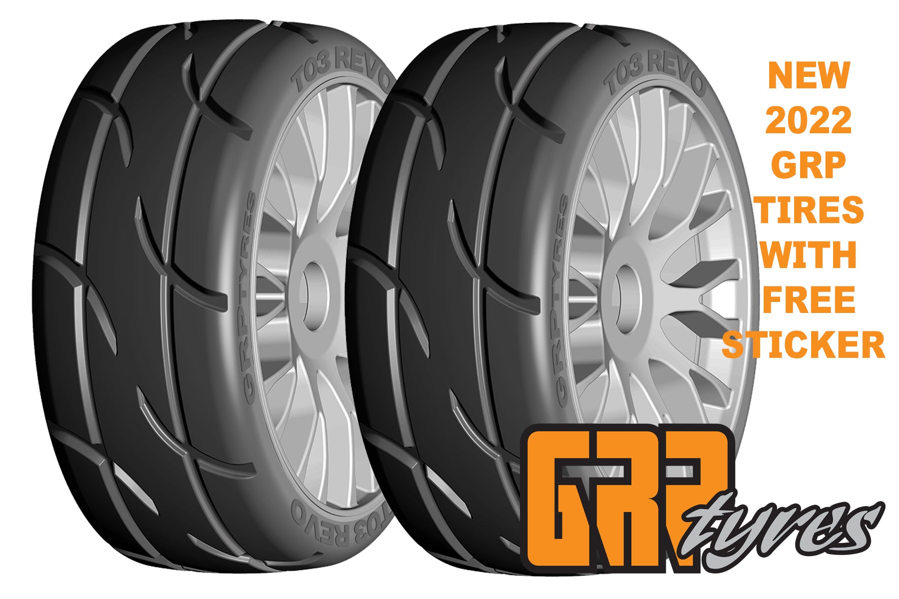 GRP GTK03-XB1 1:8 GT New Treaded UltraSoft (2) Silver 20 Spoke Rubber Tires