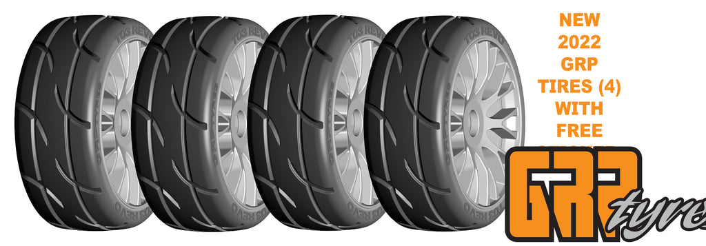 GRP GTK03-XM3x2 1:8 GT New Treaded Soft (4) Silver 20 Spoke Rubber Tires