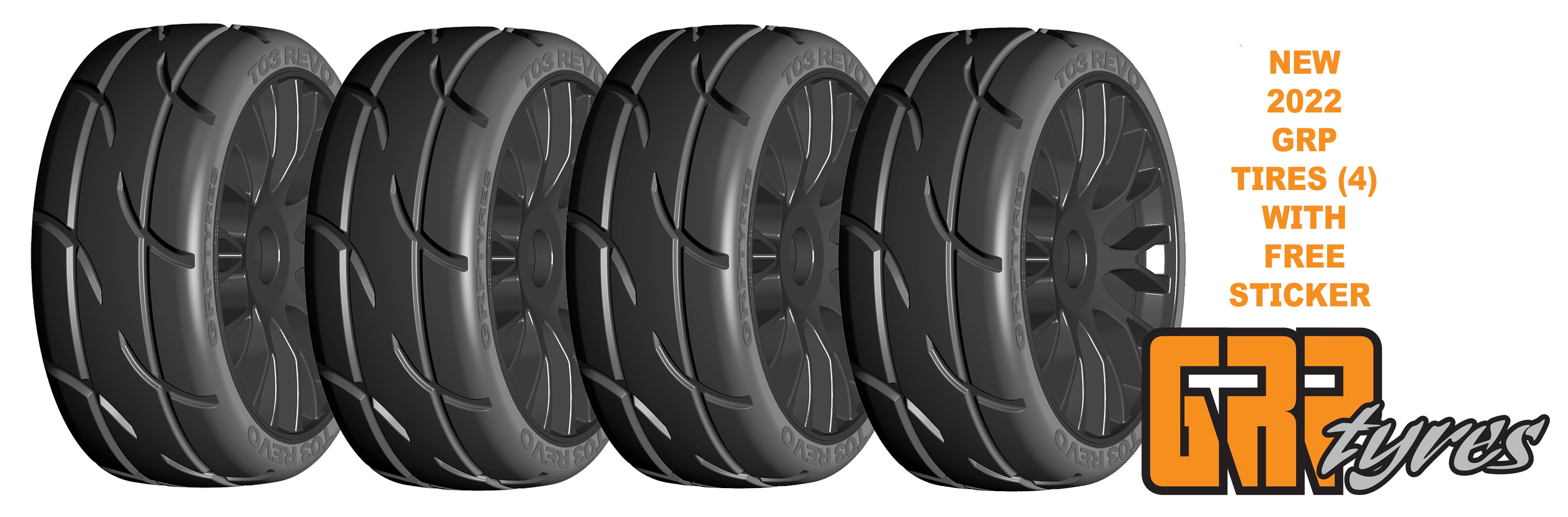 GRP GTX03-XM3x2 1:8 GT New Treaded Soft (4) Black 20 Spoke Rubber Tires
