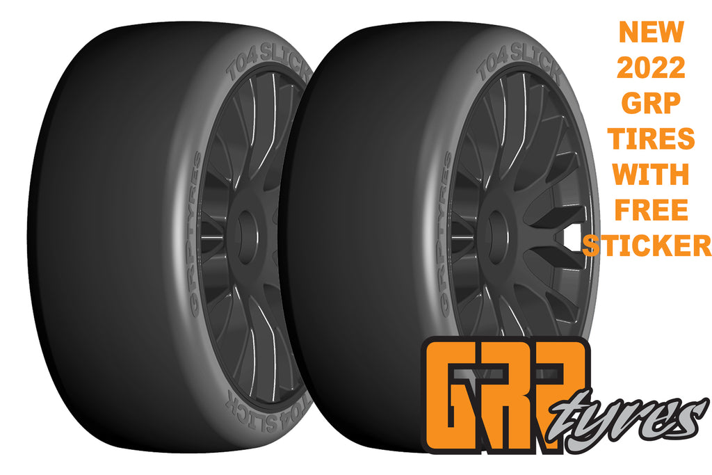 GRP GTX04-XM2 1:8 GT New Slick SuperSoft (2) Black 20 Spoke Rubber Tires