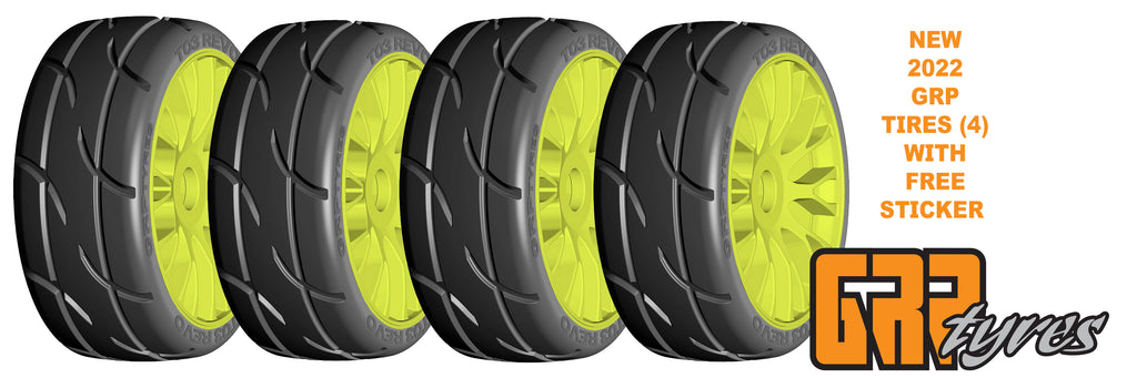 GRP GTY03-XB2x2 1:8 GT New Treaded ExtraSoft (4) Yellow 20 Spoke Rubber Tires