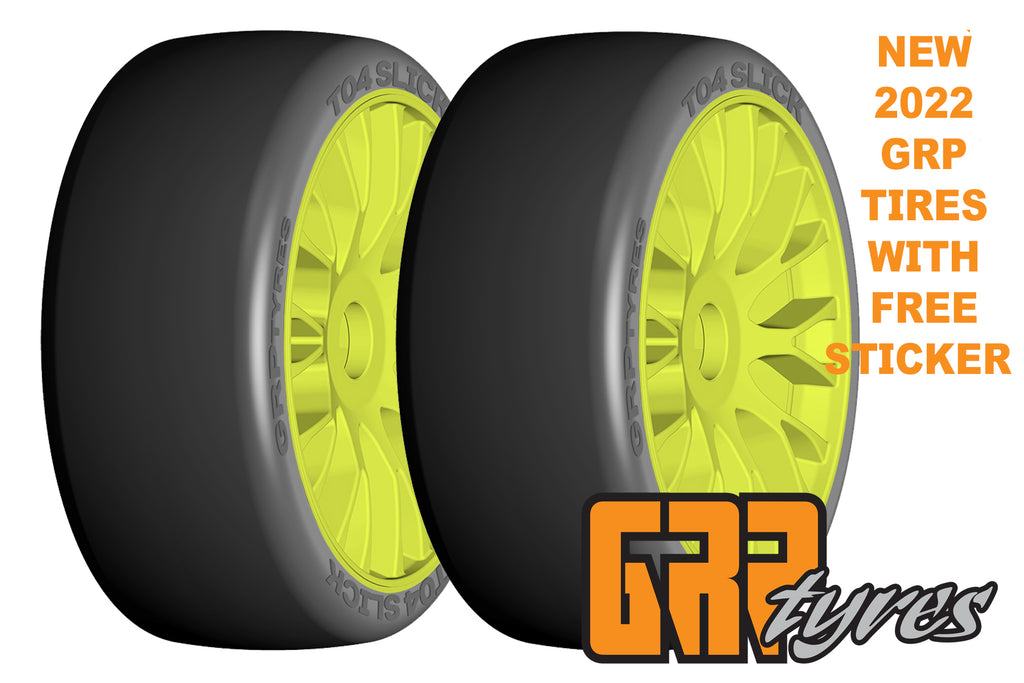 GRP GTY04-XM3 1:8 GT New Slick Soft (2) Yellow 20 Spoke Rubber Tires
